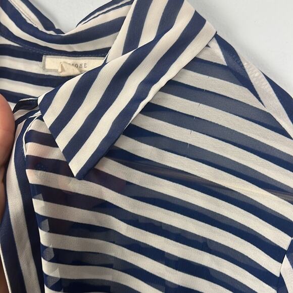 Pleione striped tie front button down sheer blouse size small - Picture 12 of 12